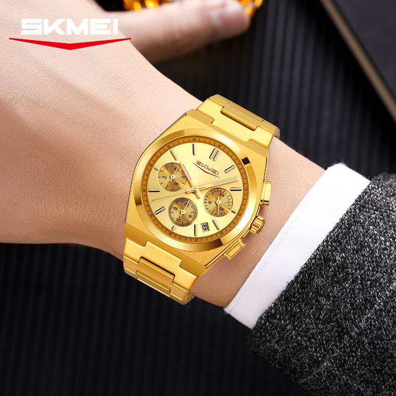 Skmei Роскошные мужские часы Водонепроницаемые Люминесцентные Хронограф Дата Часы из нержавеющей стали для мужчин Кварцевые Военные мужские часы