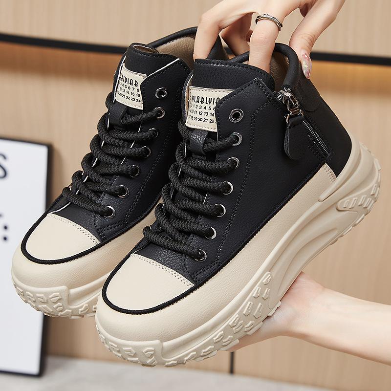 Обувь Женская повседневная обувь с высоким верхом Модная универсальная обувь на платформе Тренд Корейская версия женской обуви Удобные одинарные туфли