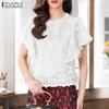 ZANZEA Women Casual Round Neck Short Sleeve Embroidery Lace Patchwork Blouse