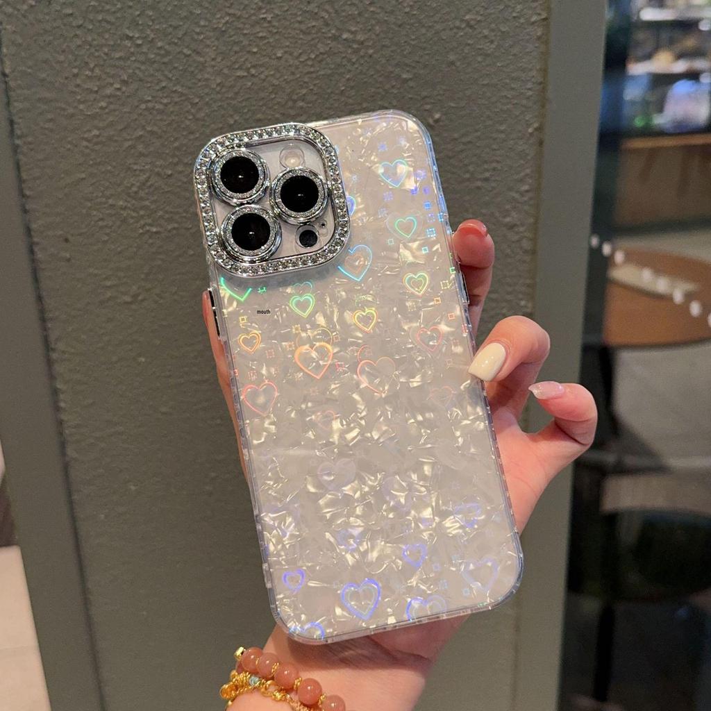 Shell Pattern Rhinestone Precision Hole Case for iPhone 17 Pro Max, Compatible with Apple 15, Premium Feel, Fits 14/13 Pro