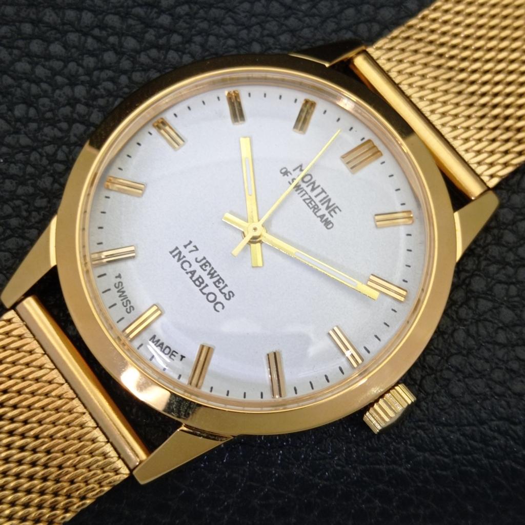 ШВЕЙЦАРСКИЕ ВИНТАЖНЫЕ МУЖСКИЕ ЧАСЫ MONTINE С РУЧНЫМ ЗАВОДОМ, ОТРЕСТАВРИРОВАННЫЕ, С БЕЛЫМ ЦИФЕРБЛАТОМ a441564-5