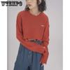 Cropped Knitted Pullovers Women Long Sleeve O-Neck Short Sweaters Girl's Solid Color Casual Irregular Jumpers Streetwear