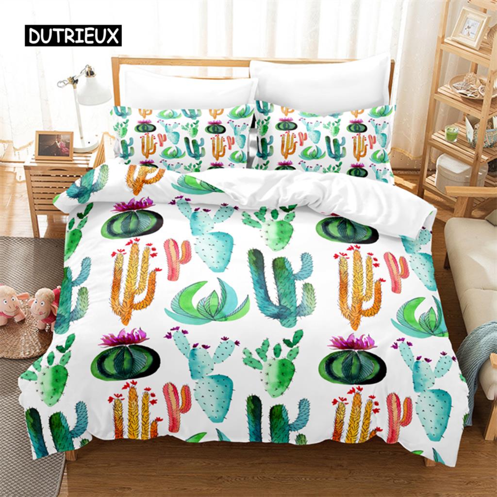 Тропический кактус Постельный комплект Набор пододеяльников 3d Постельное белье Цифровая печать Постельное белье размера Queen Модный дизайн