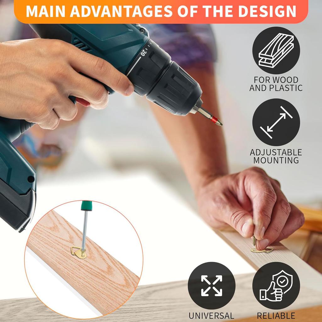 100 комплектов вешалок для картин с винтами, треугольная рама для картин, крючок, D-образное кольцо, пряжка для часов, зеркал, картин, художественных работ, рамок для картин