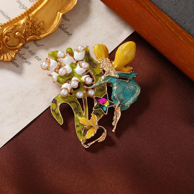 Женская мода броши с радужным цветком и бабочкой для женщин, роскошная брошь из эмалированного сплава желтого золота с растениями и животными, булавки