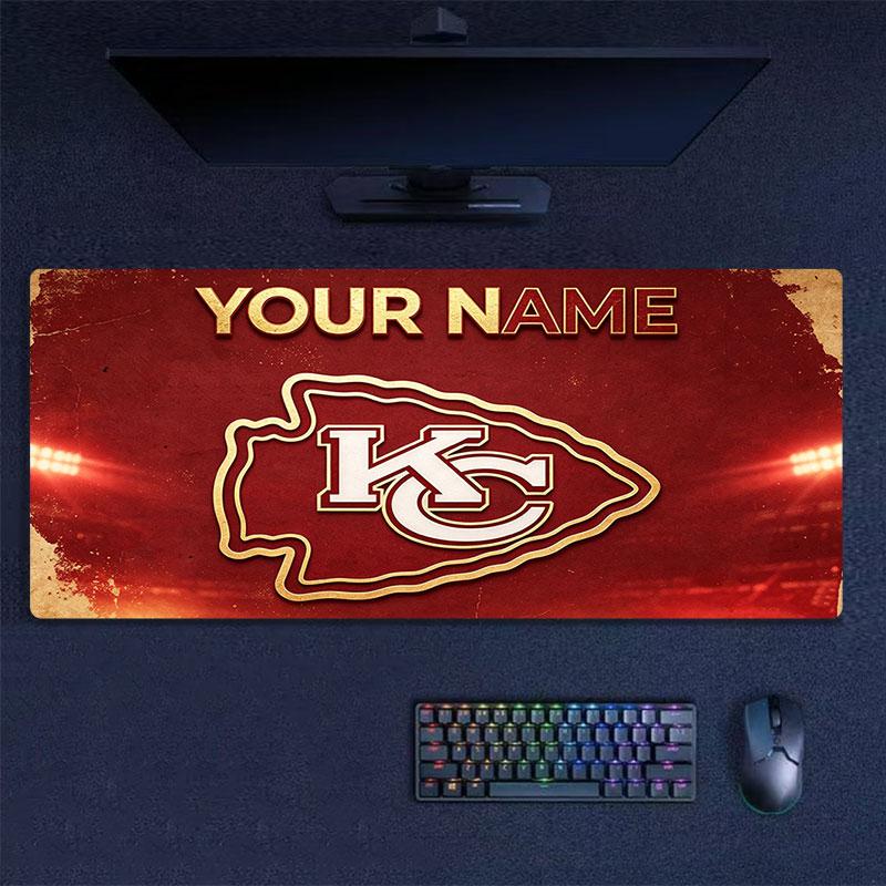 Custom Name,Kansas City Chiefs Mouse Pad, Large Gaming Desk Mat, Non-slip XXL Mousepad for Laptop & Tablet, Mini PC Playmat with Stitched Edges