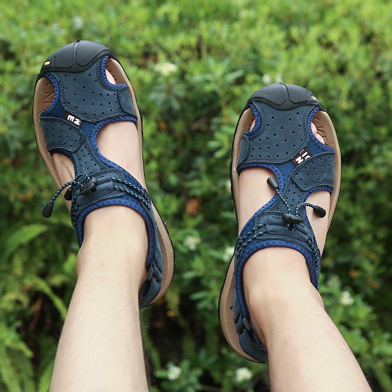 Мужские повседневные сандалии, кожаная обувь, летняя пляжная обувь, обувь для прогулок, большие размеры 38-48