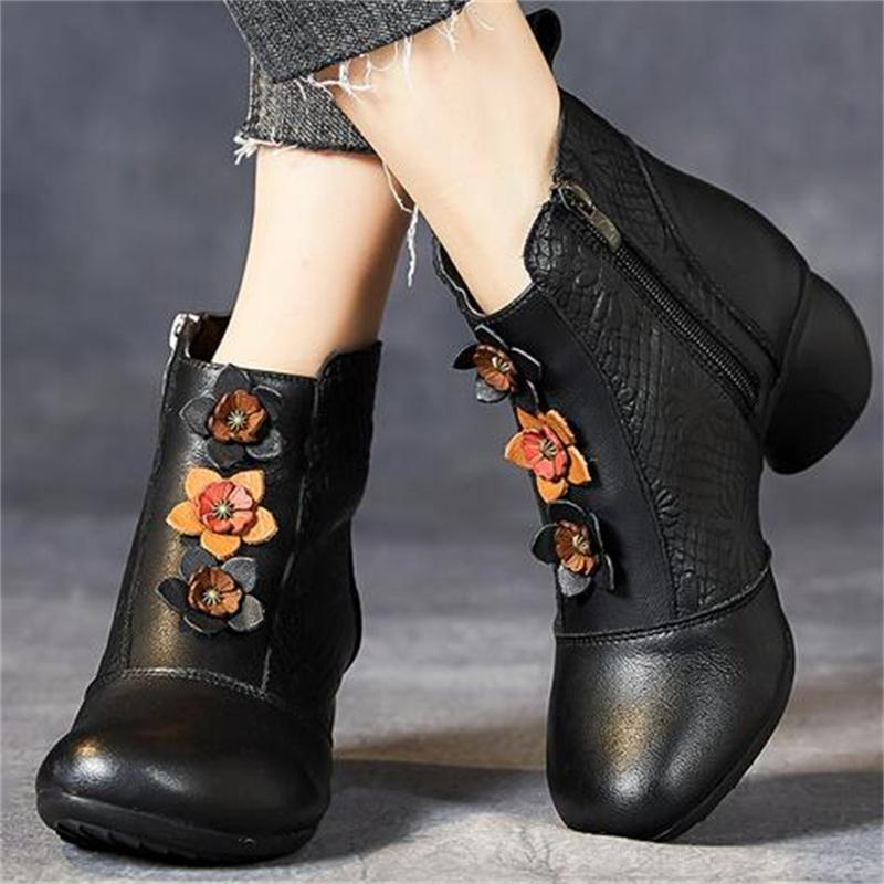 Модные женские ботинки GKTINOO 2025 Зима Натуральная кожа Толстый каблук Ботильоны для женщин Мягкая подошва Нескользящая Повседневная обувь Ретро