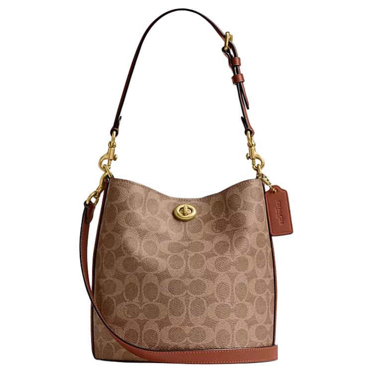 Coach Женская сумка-ведро Willow 21 с принтом логотипа и замком, сумка через плечо, коричневый карамельный CW602-B4XHG