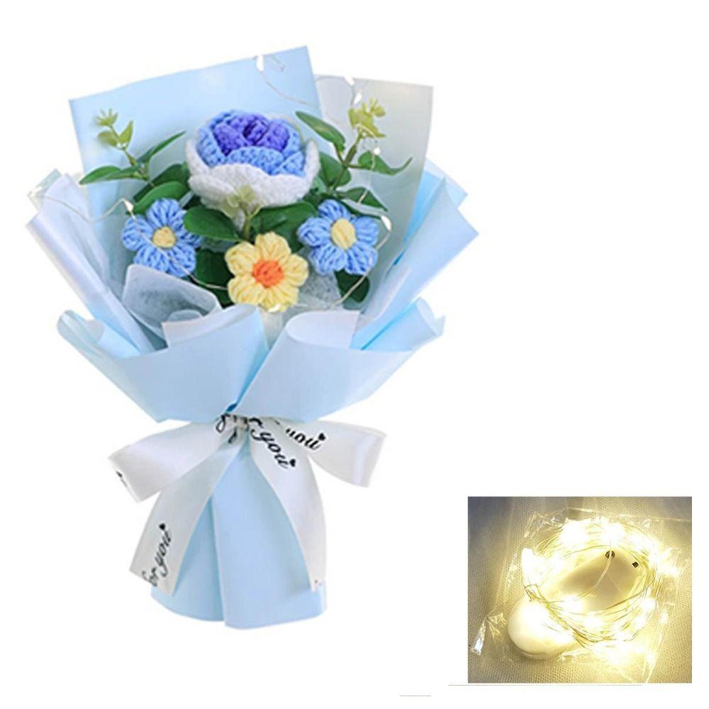 Cotton Knitted Flower With Lamp Artificial Flowers New Crochet Flower Bouquet Graduation Gifts