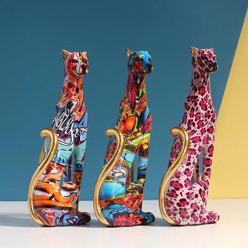 Европейская статуя граффити леопарда, животное, полимерная скульптура, украшение для дома, офиса, подарок