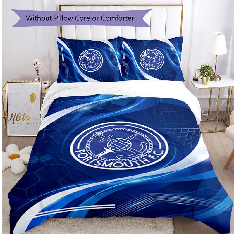 Portsmouth FC Printed 3PCS Bedding Set Breathable Duvet Cover with Pillowcases Decorative Bed Linen for Bedroom Home