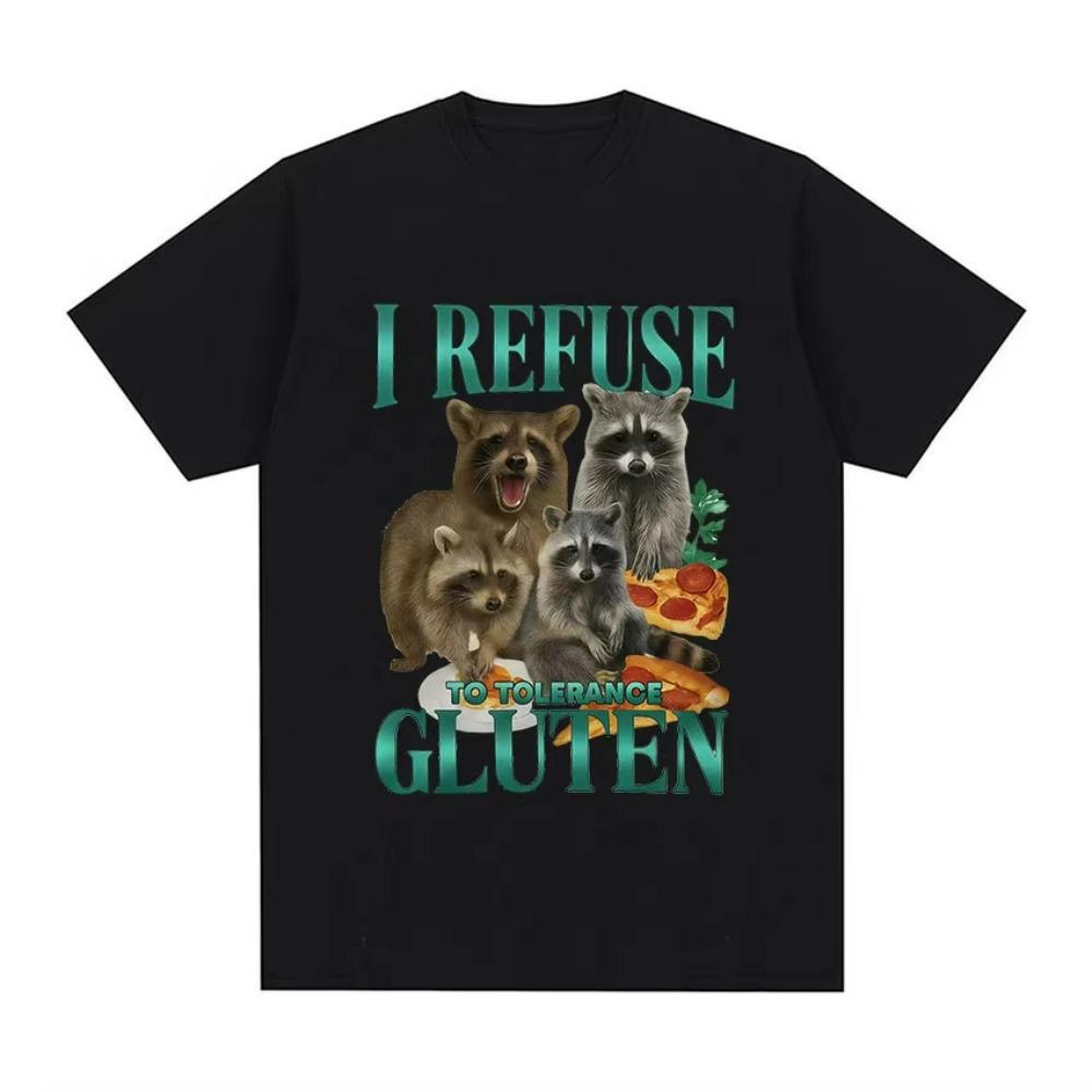 Funny I Refuse To Tolerance Gluten T-Shirt Raccoon Gluten Free Retro Meme Graphic T Shirt Men W
