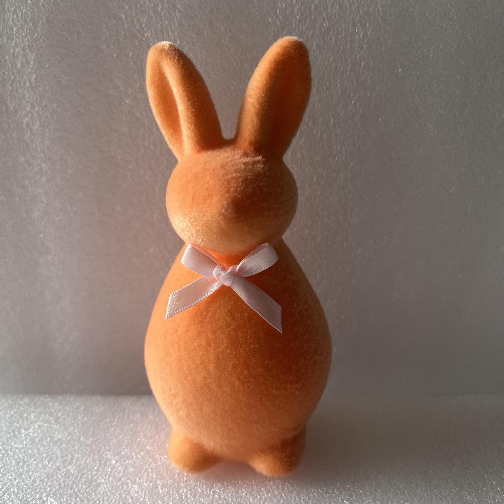 Plush Easter Bunny Statue with Bow Rabbit Gnome Doll Easter Holiday Bunny Sculpture Indoor Table