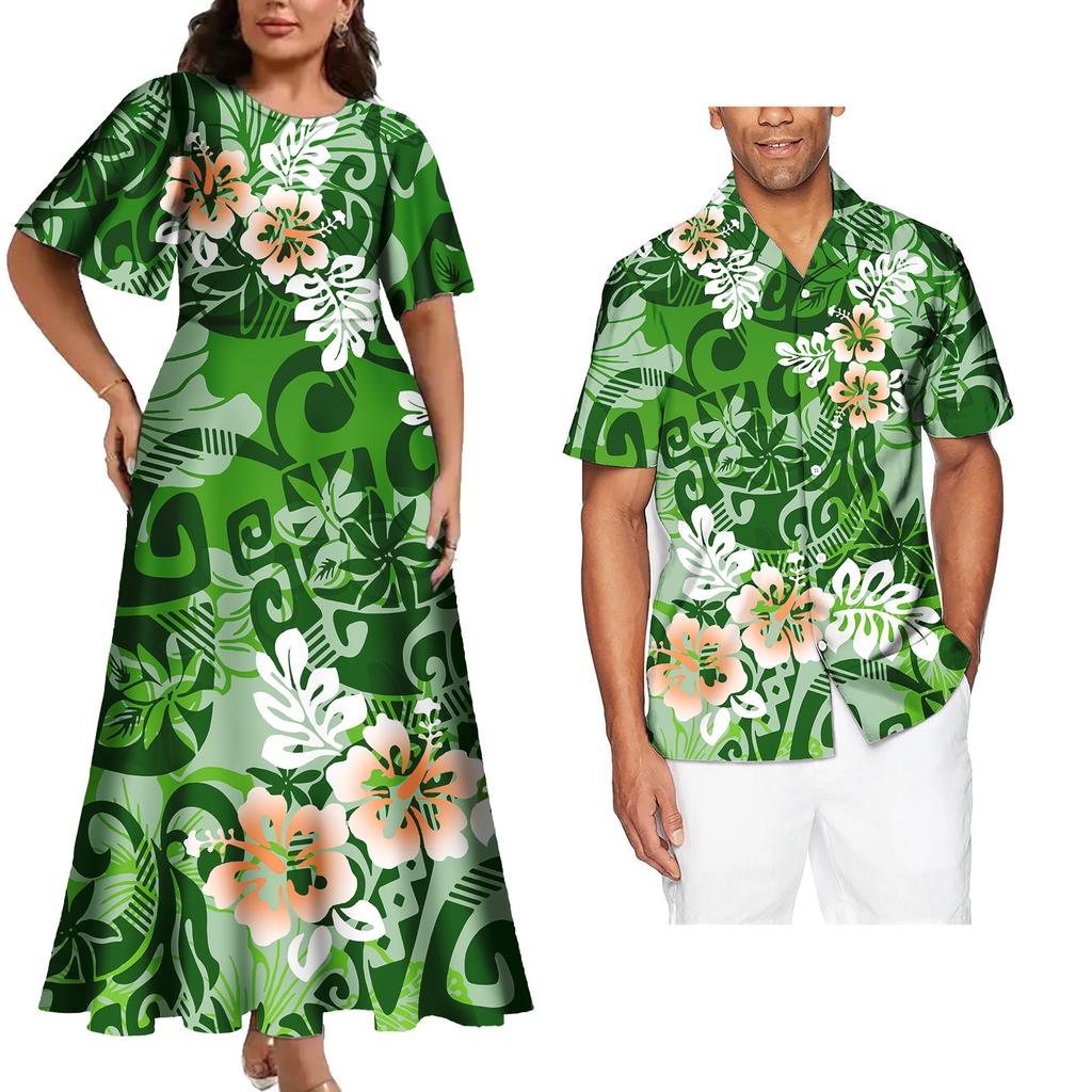 Couple Matching Outfits Women Two Piece Set Evening Dresses Match Man Shirts Customized Polynesian Samoa Tribal Couple Outfits