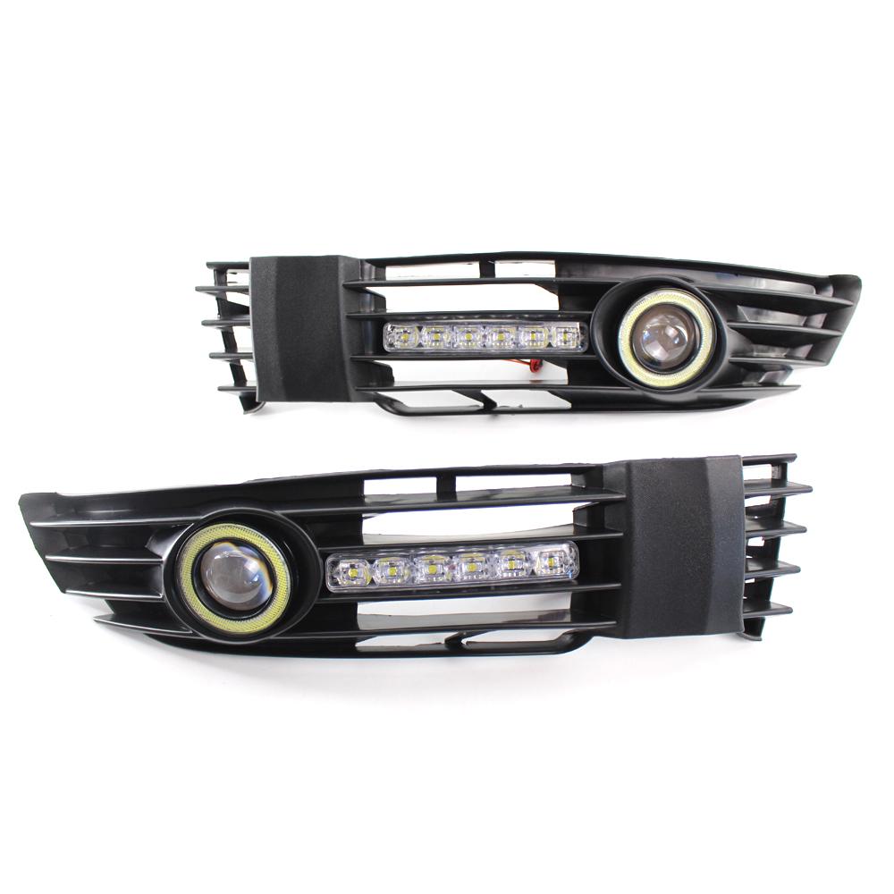 1 Pair Angel Eye Car Front Bumper Fog Lamps Grille With LED Daytime Running Lights Assembly Parts For Passat B5 B5.5