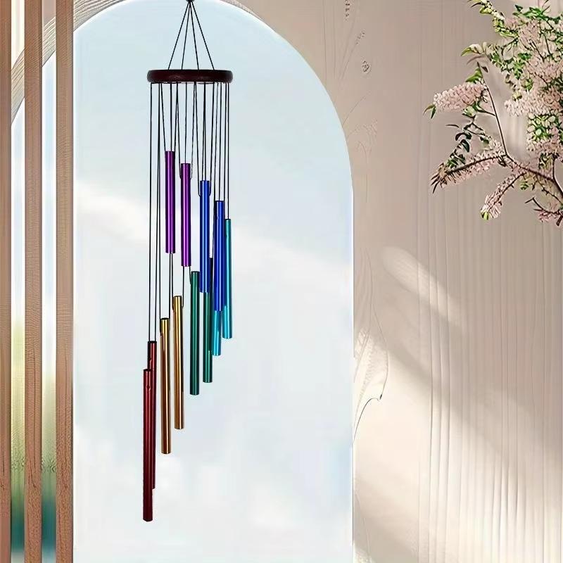 12 Tubes Rotating Solid Wood Aluminum Pipe Wind Chime Waterproof 12 Pipe Classic Matching Music Wind Chime Home Decoration 2025