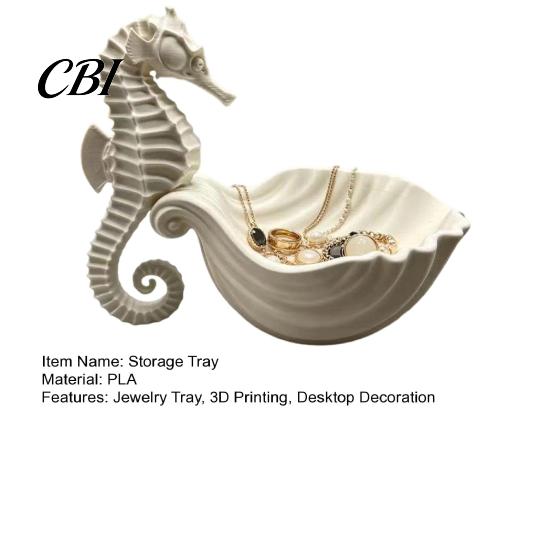 Bathroom Countertop Organizer Jewelry Holder, Seahorse Shape Storage Tray, with Wave Shell Tray Groove Design, for Rings Necklaces Earrings