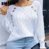 Autumn Winter Casual Square Collar Nail Buckle Twist Knitted Pullover Sweater for Women