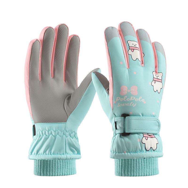 Kids' Winter Touch Screen Ski Gloves - Non-Slip, Windproof, Warm, Five-Finger Design with Velvet Lining