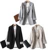Women Fall Spring Suit Coat Formal Business Style Solid Color Single Button Long Sleeve Lapel Pockets Striped Cuff Slim Fit OL Commute Cardigan