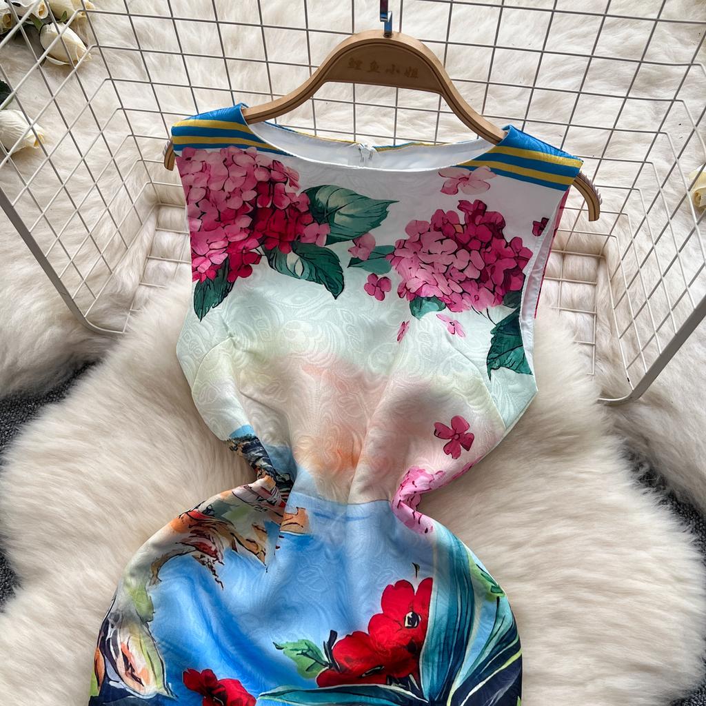 Летние женские брендовые дизайнерские принты на подиуме элегантные мини-короткие платья без рукавов для вечеринок