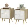 Set of 2 Modern Nightstands with 2 Drawers with Silent Sliding 40x35x50 cm Gloss White and Oak