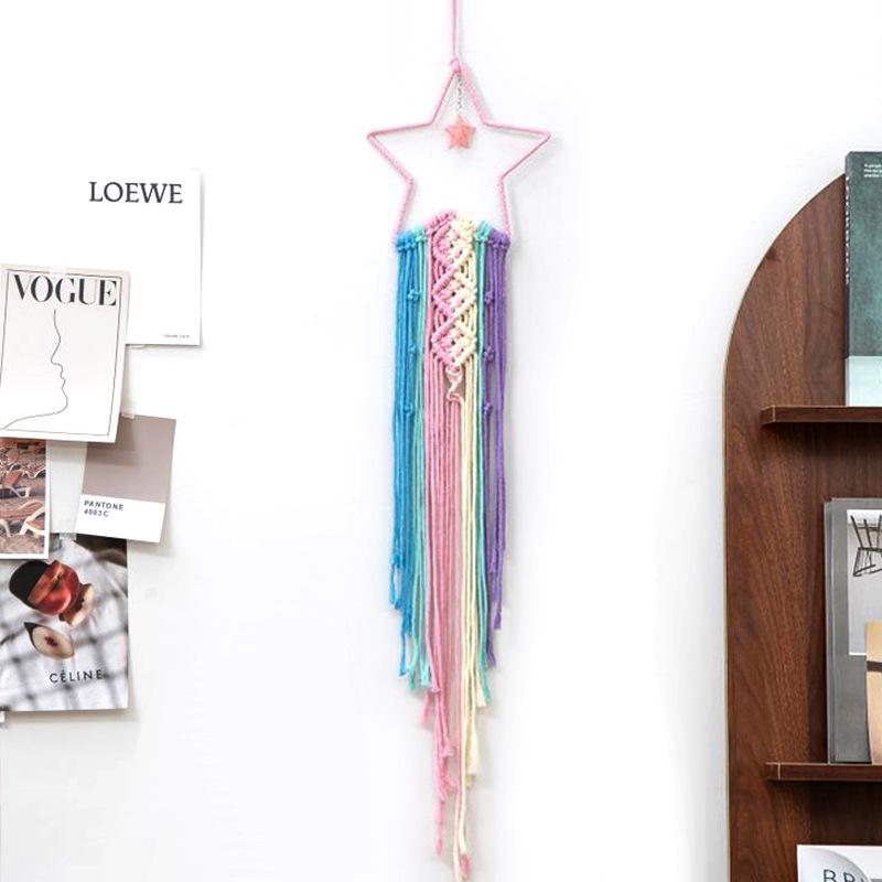 Цветной тканый гобелен, ловец снов, подвеска ручной работы, украшение на стену для дома, украшение со звездами и луной, подвесная ткань