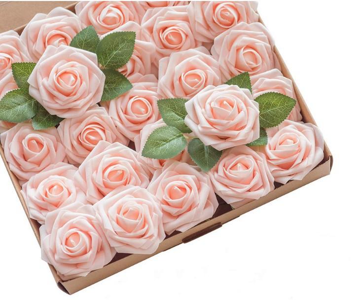 Искусственные цветы, 25/50 шт., искусственные розы, белые свадебные украшения для свадебного душа, композиции для вечеринок, украшения для столов(10 роз+5 листьев/25 роз+5 листьев)