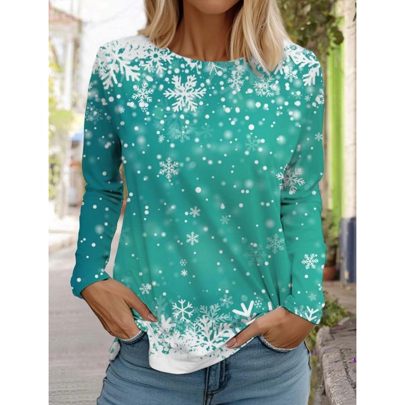 Рождественская снежинка женская футболка с длинными рукавами и круглым вырезом осенняя новая модная одежда с изображением лося праздничная модная футболка для вечеринок топы