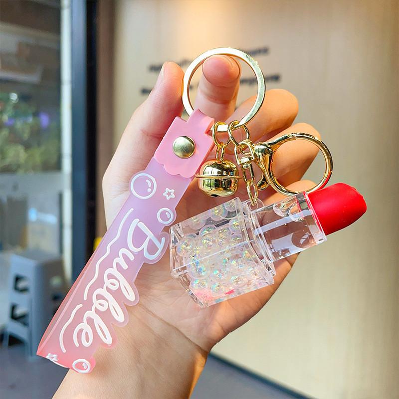 Очаровательный акриловый брелок для губной помады-пузырька для девочек в синем цвете, идеально подходит для подарков