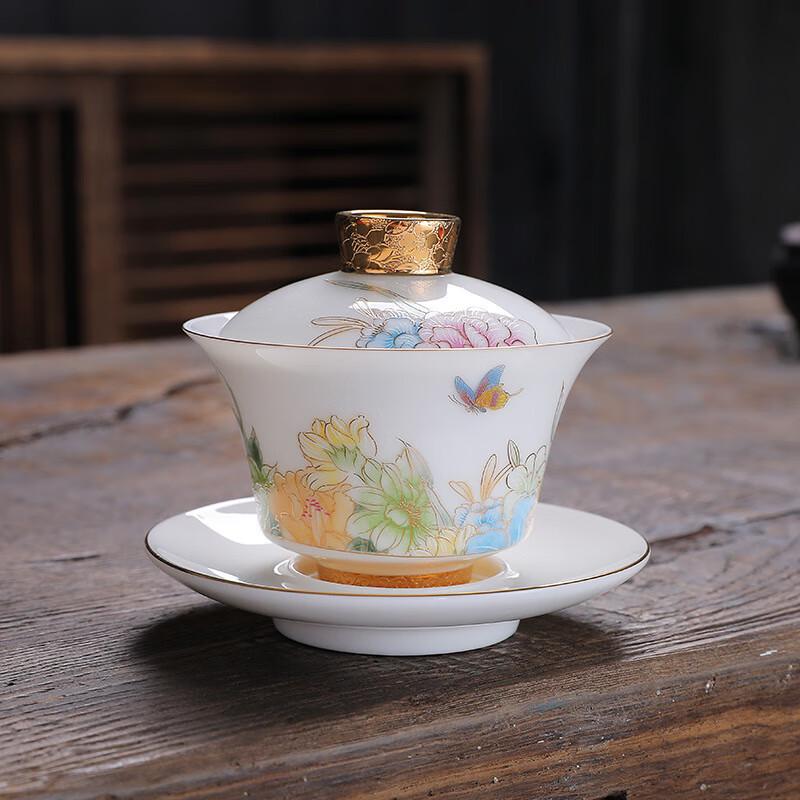 Chaxun Ceramic Enamel San Cai Gaiwan Set