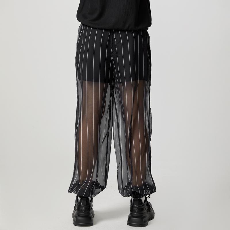 INCERUN Мужские сетчатые прозрачные брюки-пэчворк с эластичной талией, полосатые многослойные брюки-фонарики