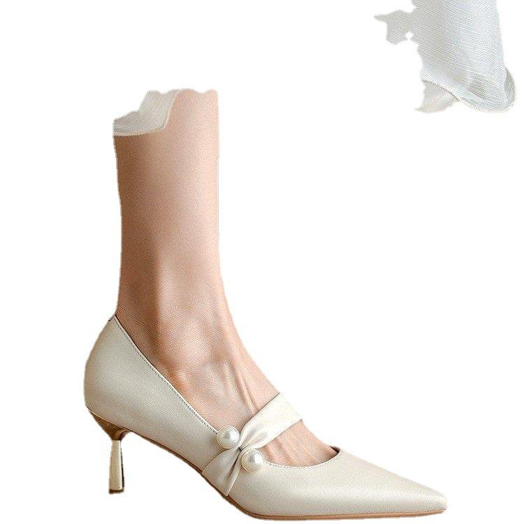Сказочно белые французские туфли на высоком каблуке женские остроносые новые весенне-осенние свадебные туфли нишевые премиальные жемчужные туфли-лодочки маленький каблук