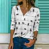 Animal Cat Printed 3D T Shirts Plus Size Black Tees Women Fashion V Neck Long Sleeve T Shirt