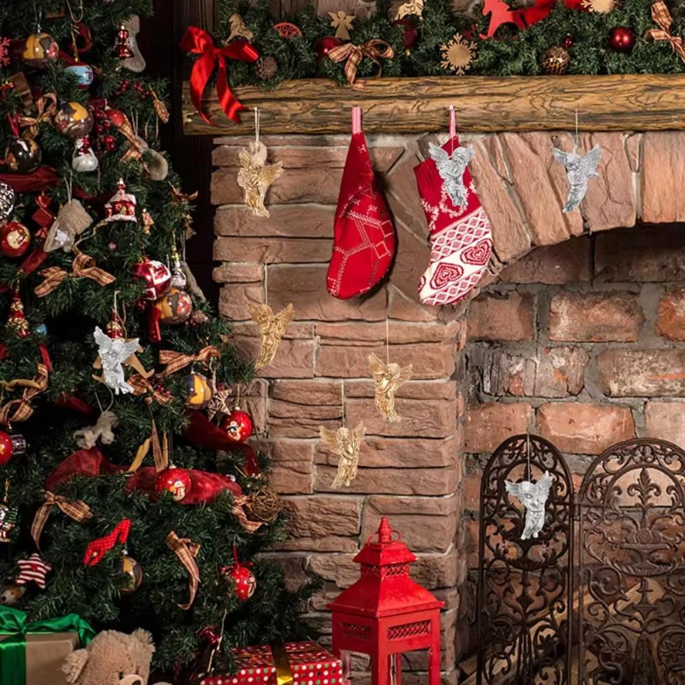 6 шт. Золотые/Серебряные Подвесные Украшения для Рождественской Елки Гальванизированные Рождественские Ангелы Фигурка Новый Год