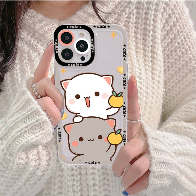 Забавный мультяшный персиковый кот моти чехол для телефона для iPhone 11 12 13 Mini Pro Max 14 Pro Max Чехол корпус