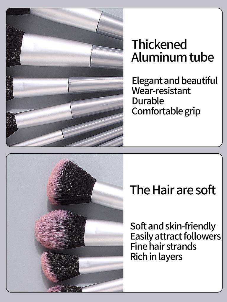 4/12/16PCS Beginner Makeup Tool Set: 12PCS Soft-bristled Makeup Brushes +4PCS Super Soft Makeup Sponges for Daily Portable Use