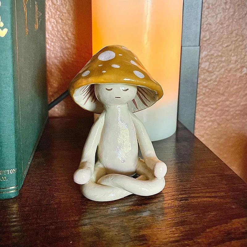 Cute Meditation Yoga Mushroom Desktop Ornaments Resin Craft Decors Home Living Room Decorations Garden Courtyard Creative Orname
