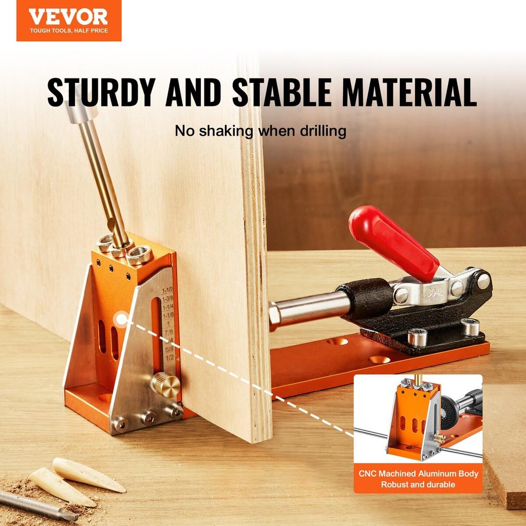 30 Pcs Pocket Hole Jig Kit, Adjustable & Easy to Use Pocket Hole Jig System with Step Drills, Wrenches, Drill Stop Rings, and Square Drive Bits, Dual