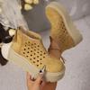Faux Suede Zip Decor Wedges Boots Women Hollow Out Thick Sole Non Slip Summer Boots Woman Plus Size Chunky Platform Ankle Boots