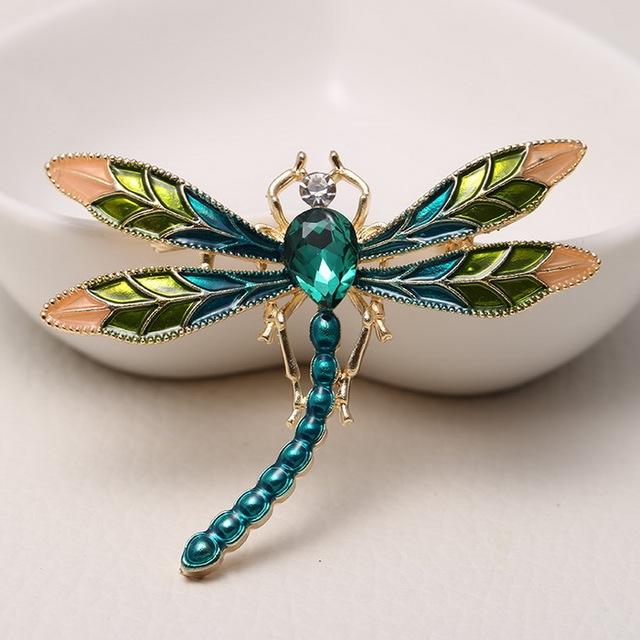 Модные броши в виде стрекозы для женщин, винтажные зеленые, фиолетовые эмалированные кристаллы, брошь в виде насекомых, булавки, ювелирные изделия в виде животных, украшения
