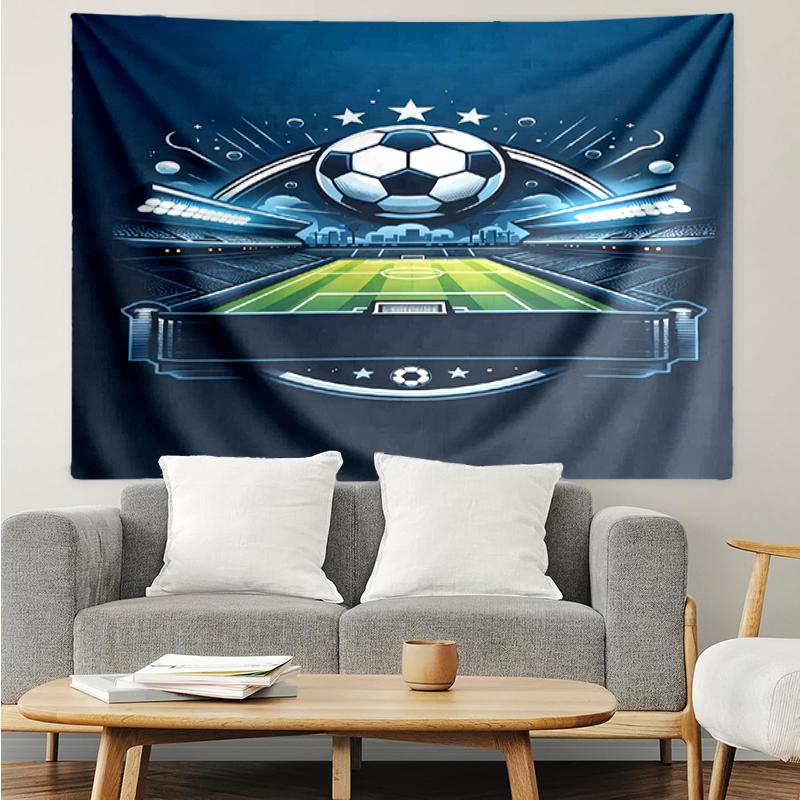 Soccer Print Tapestry, Backdrop, Easy Setup, Ideal for Bedroom, Office & Living Room, with Aesthetic Wall Hanging Decor.