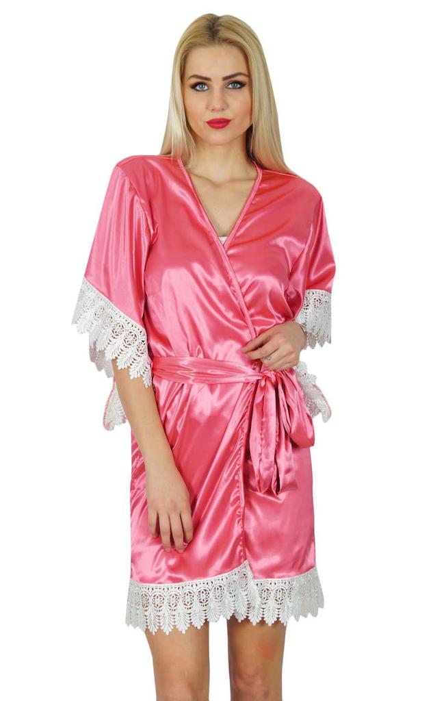 Bimba Женский кимоно с коротким рукавом атласный халат для подготовки невесты халат подружки невесты кружево