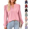 Women's Casual Solid Color V-Neck Long Sleeve Loose T-Shirt Pullover Top