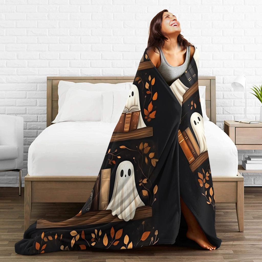 Ghost Reading Flannel Blanket Spring 2025 New Halloween Warm Throw Blanket for Child Chair Street Trend Bedspread Sofa Bed Cover