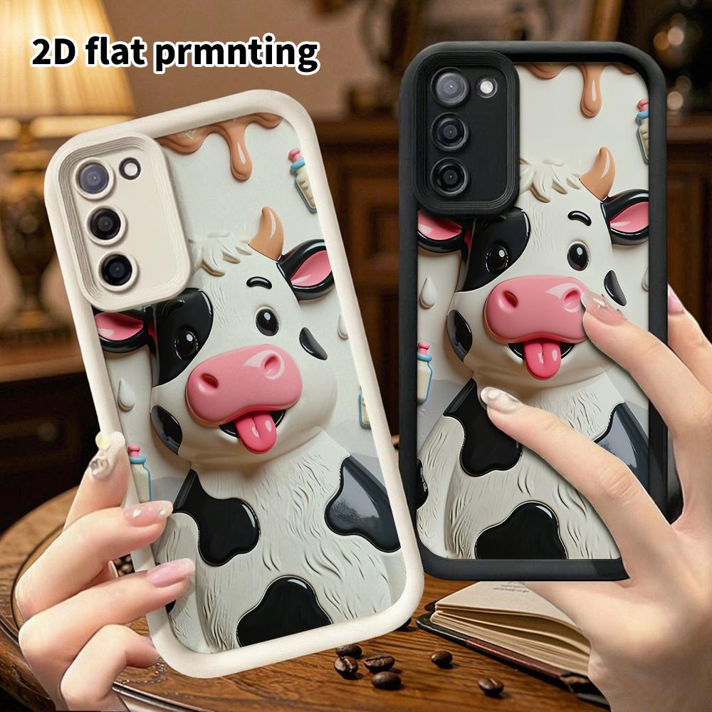 Phone Case: 2D Flat Samsung Galaxy A34 A35 M05 M06 S20 S22 S21 FE Plus 5G Tiered Protective Case, Cartoon Cow, Christmas and Halloween Gifts
