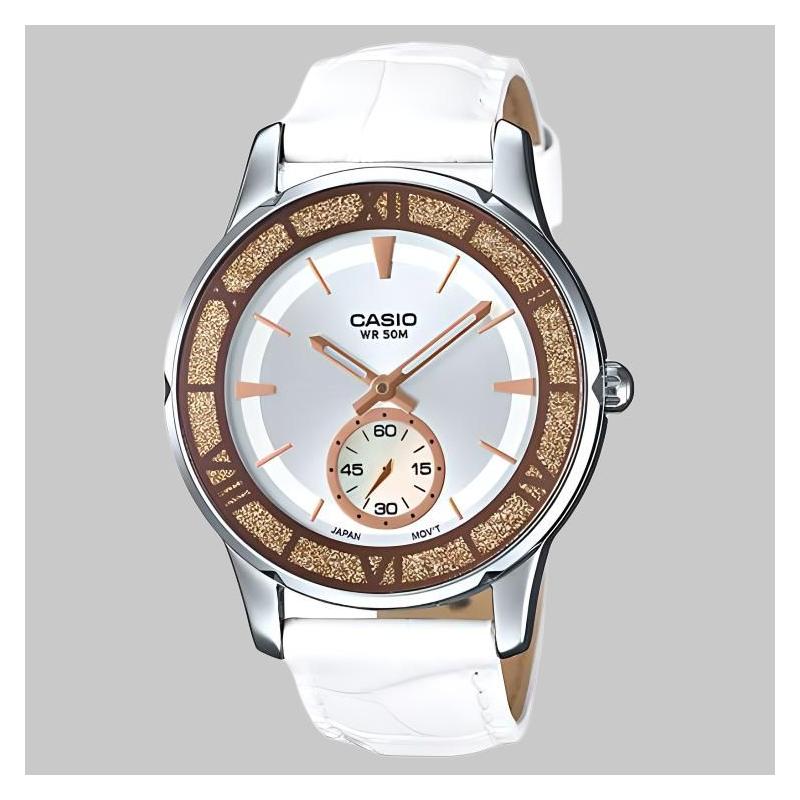 Casio СТАНДАРТНАЯ серия 50 метров водонепроницаемость кварцевый механизм кожаный ремешок японские и корейские часы 37 мм женские часы белый циферблат LTP-E135L-7A