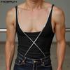 Men Summer Strap Sleeveless Cross Patchwork Casual Fitted Tank Tops
