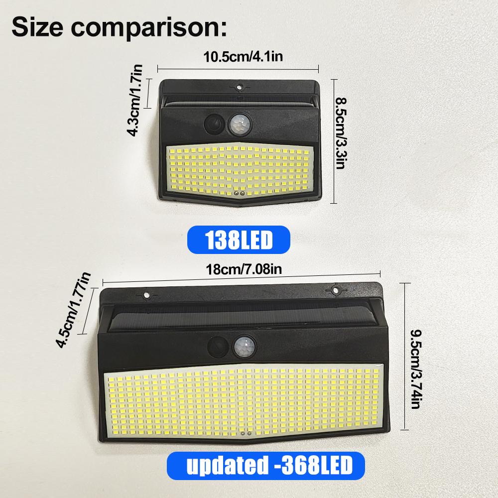 138/368 LED Solar LightsOutdoor Solar Motion Sensor Wall Lights 3 Modes Solar Powered Security Fence Lights Waterproof Garden